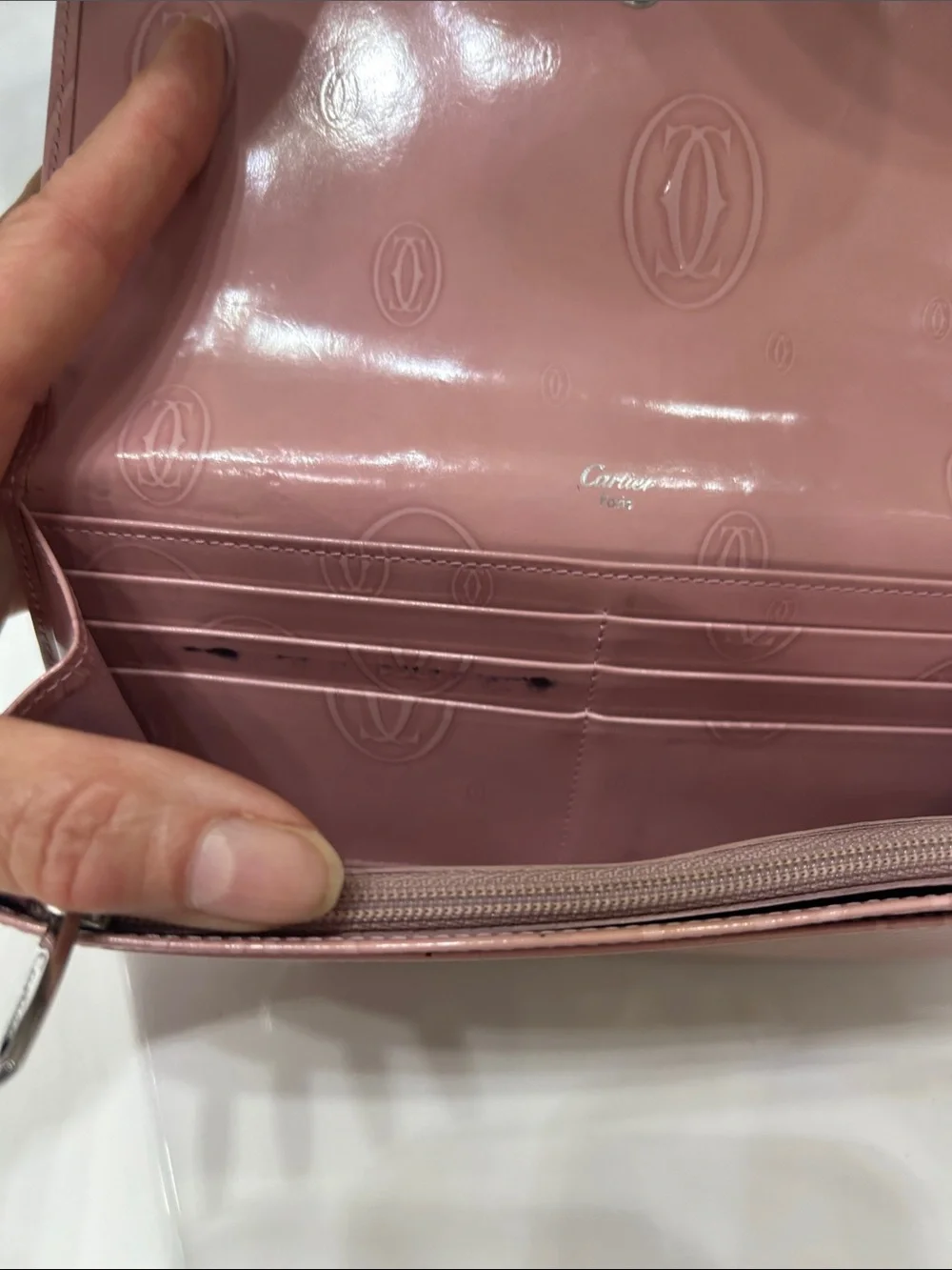 Cartier Pink Patent Birthday Embossed Logo Clutch wallet limited edition